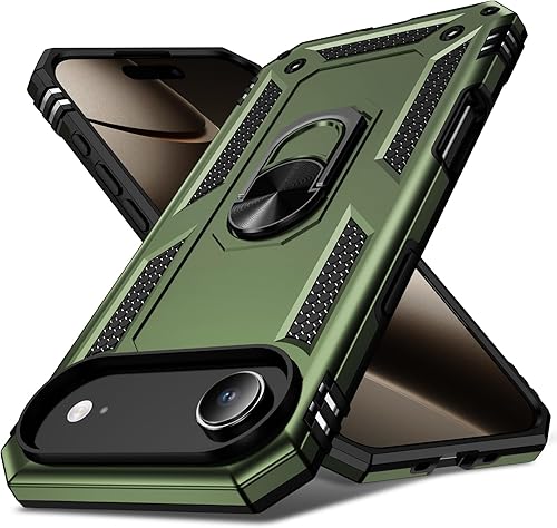 Vista 34 de Korecase Compatible con iPhone 11 Funda Resistente de 2 Capas Cuerpo Completo a Prueba de Golpes con Soporte de Anillo de Metal Rojo