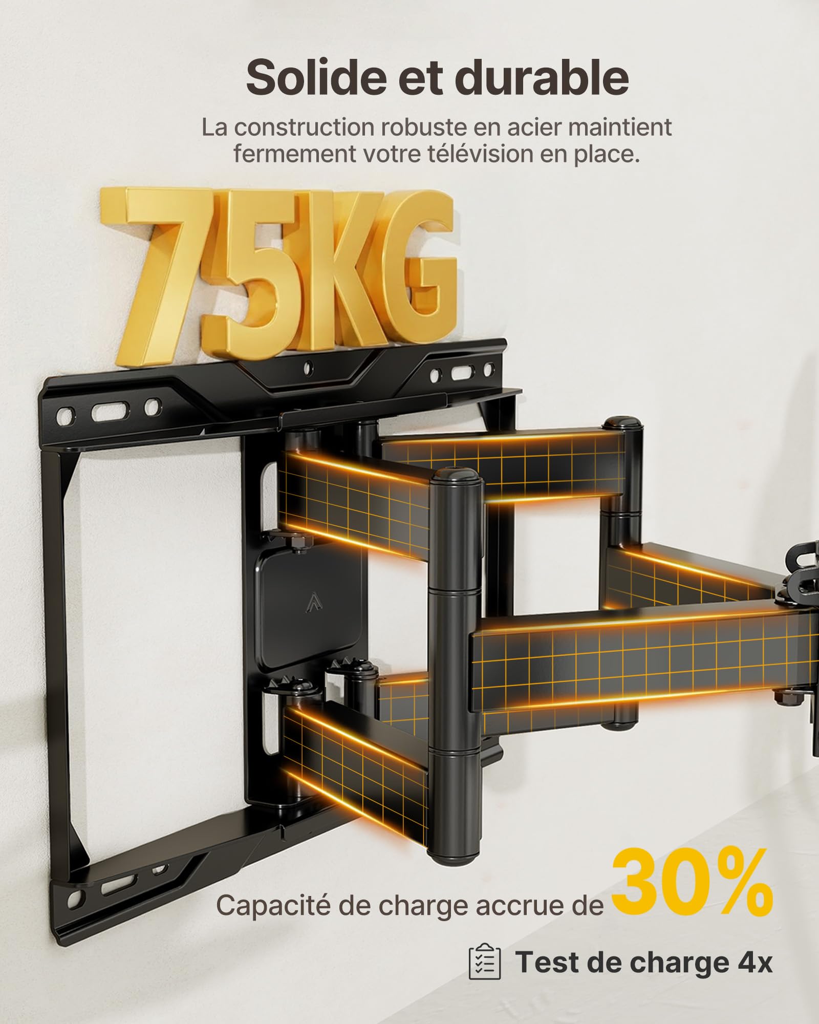 monTEK Support TV Mural à Mouvement Complet pour Écrans de 37 à 90 Pouces | Orientable et Inclinable, Bras Television Articulé et Stable, Fixation TV Extra-Robuste, Charge Max 75kg, Max VESA 600x400mm
