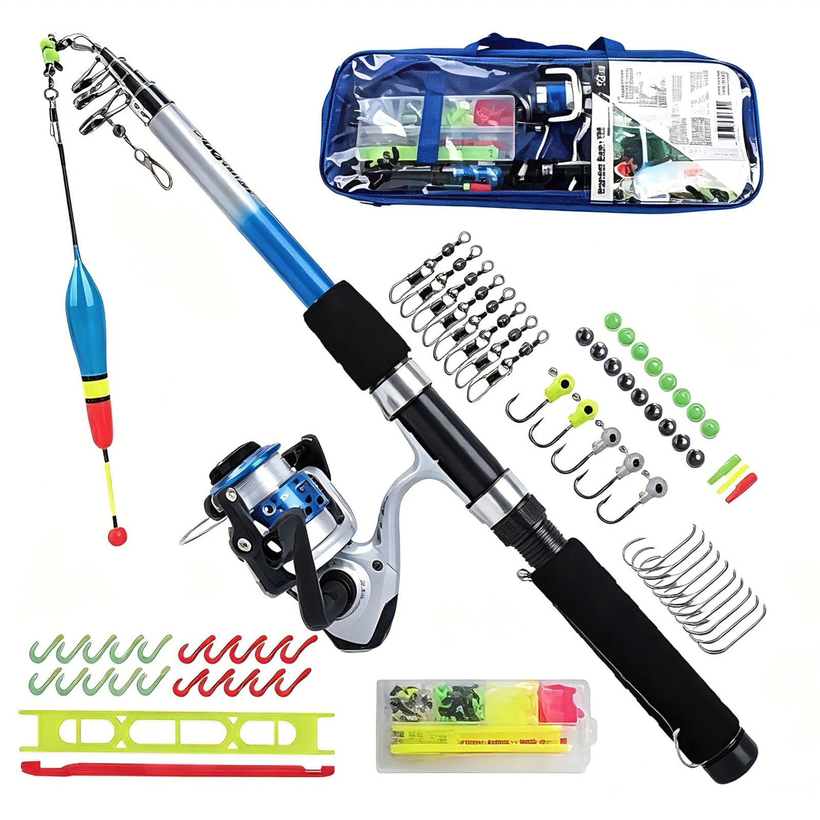 Gr8 Garden Telescopic Fishing Rod 1.8m/5.9FT & Spinning Reel Combo Full Tackle Kit Kids Beginner Starter Set with Carry Bag