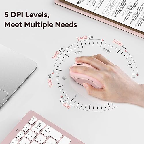 Miniatura 4 de TECKNET Mouse inalámbrico para laptop, mouse silencioso de 2.4 G, clic silencioso con 5 niveles de DPI, agarre contorneado, pequeño portátil de