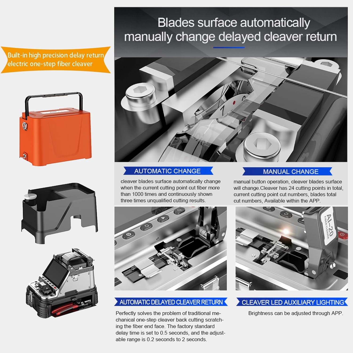 Signal Fire Ai-20 Fusion Splicer - High-Precision One-Step Fiber Cutter, Integrated Optical Splicer & 3 in 1 Fiber Holder with VFL and OPM Function - Image 3