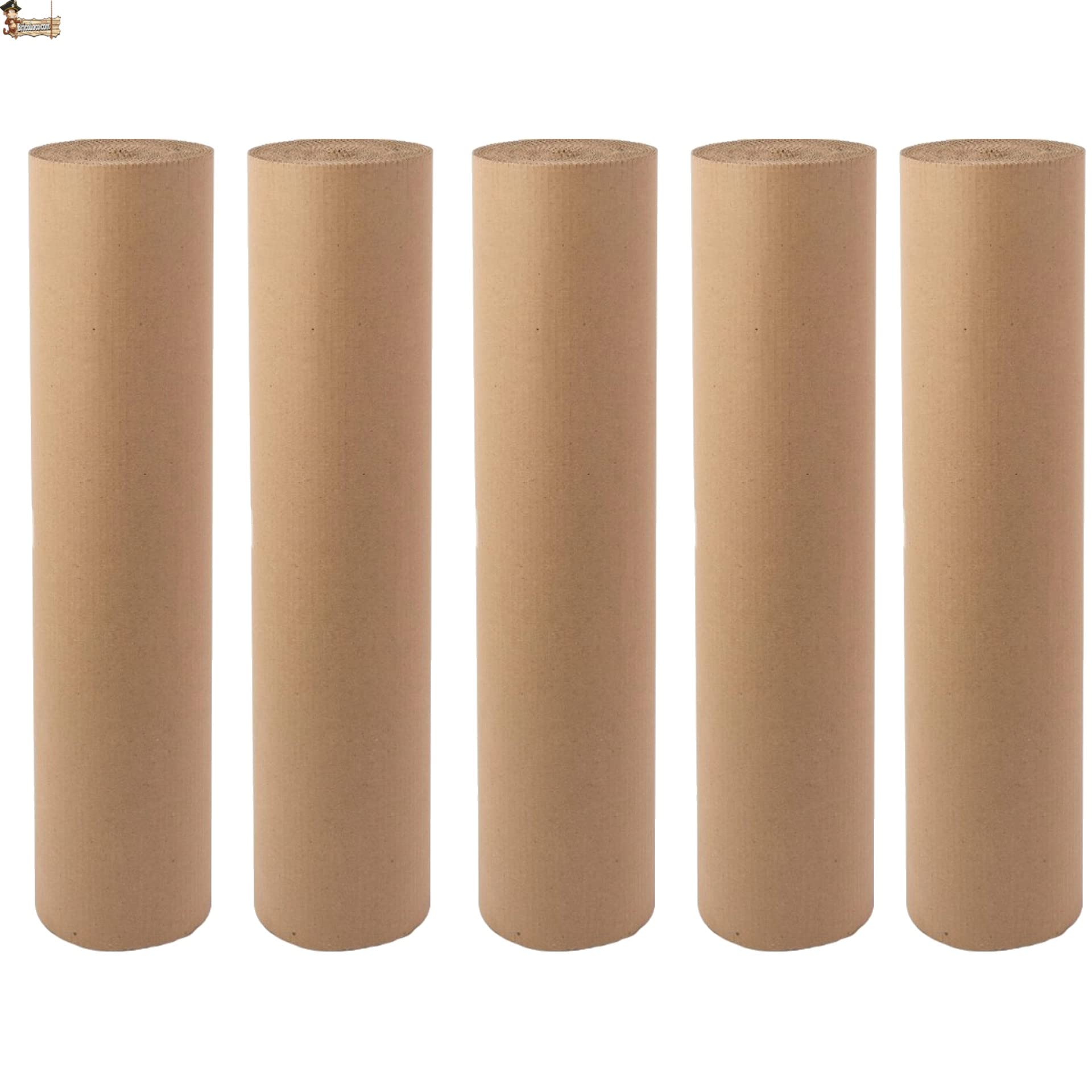 BricoLoco.com Cartón corrugado ondulado grueso embalaje y protección. Pack 5 Rollos 90 cms. x 5 mts. Tipo kraft. Embalar y proteger suelos, objetos, relleno de envíos. (90 cms. X 5 mts., 5)