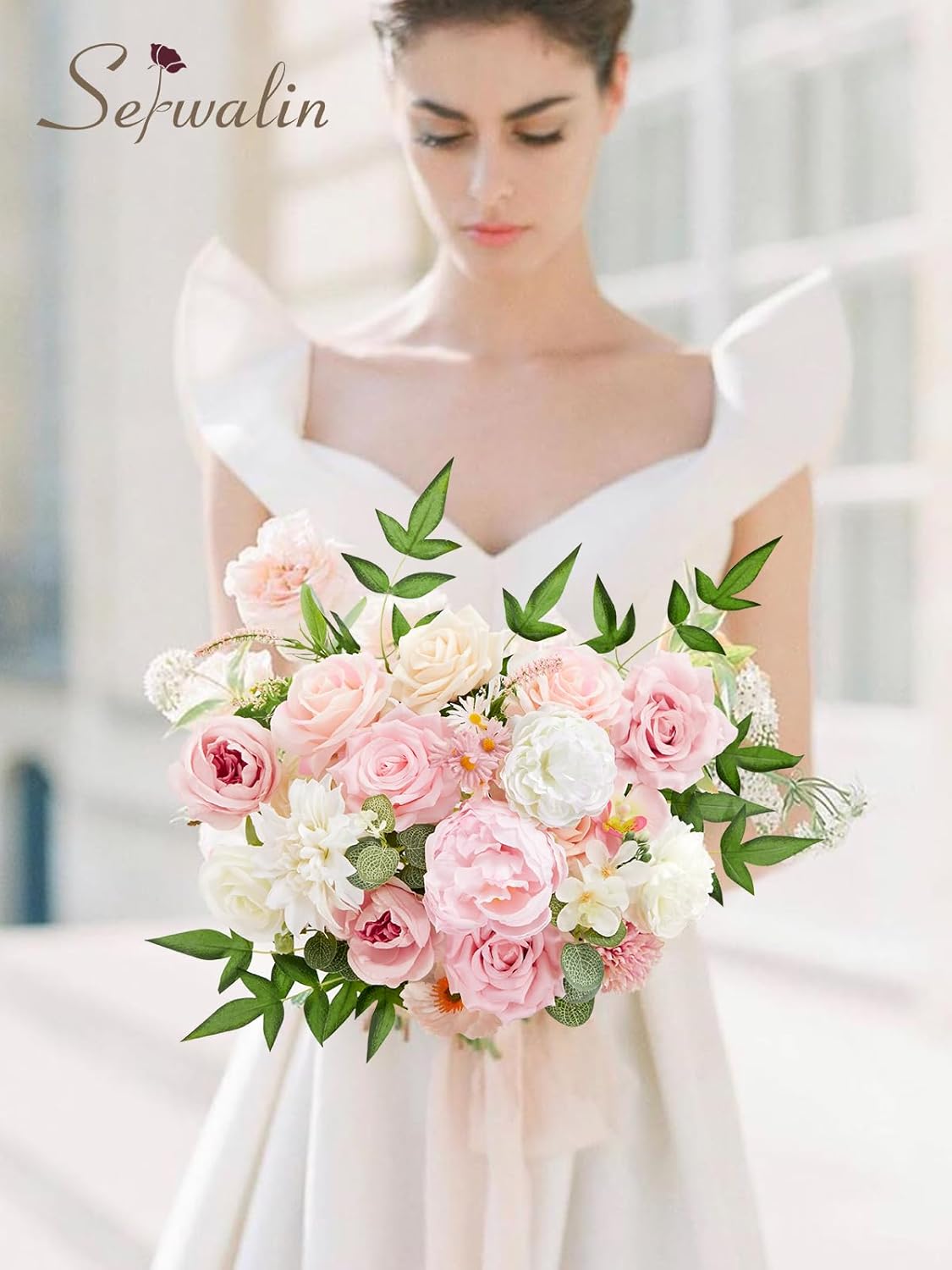 Serwalin Artificial Flowers Pink Peonies Flowers Fake Wedding Flowers Cake Flower Box Set for DIY Wedding Bouquets Bridal Shower Centerpieces Floral Arrangements Party Decor - Image 3