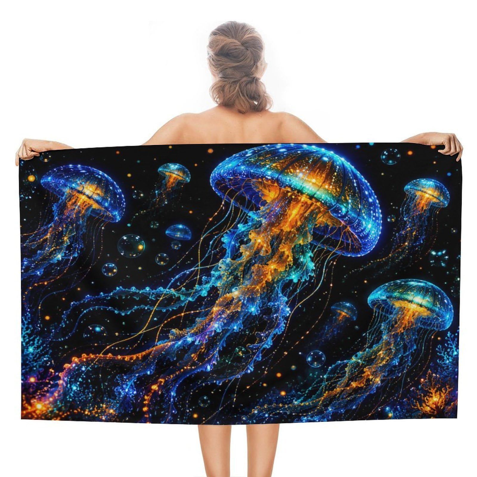 Anceky Glowing Jellyfish Ocean Oversized Beach Towel Quick Dry Sand Free Microfiber Travel Towel Lightweight Multi Purpose Beach Blanket Pool Gym Bath Towel 51x31 in