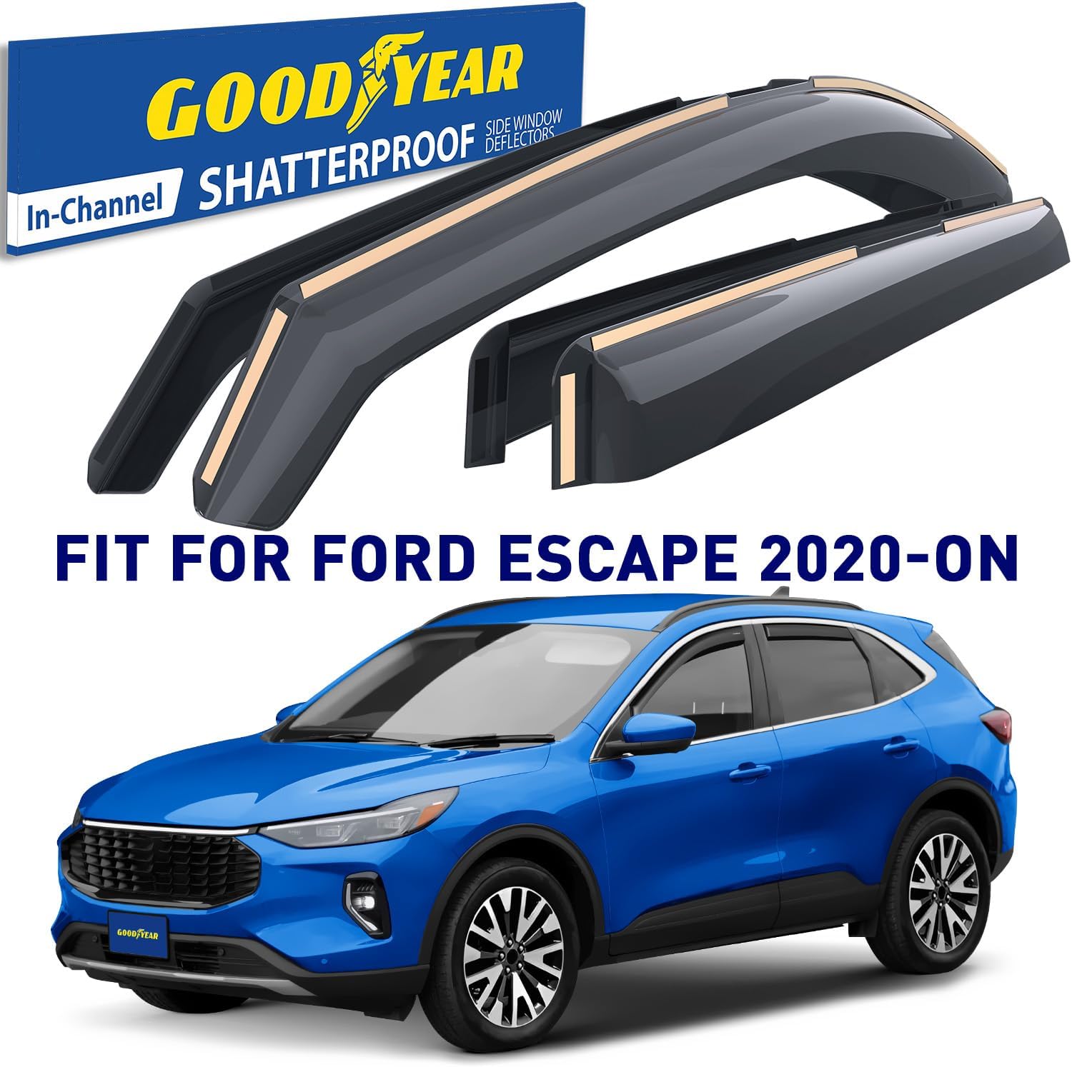 Goodyear Shatterproof in-Channel Window Deflectors for Ford Escape 2020-2026, Rain Guards, Window Visors for Cars, Vent Deflector, Car Accessories, 4 pcs - GY008084