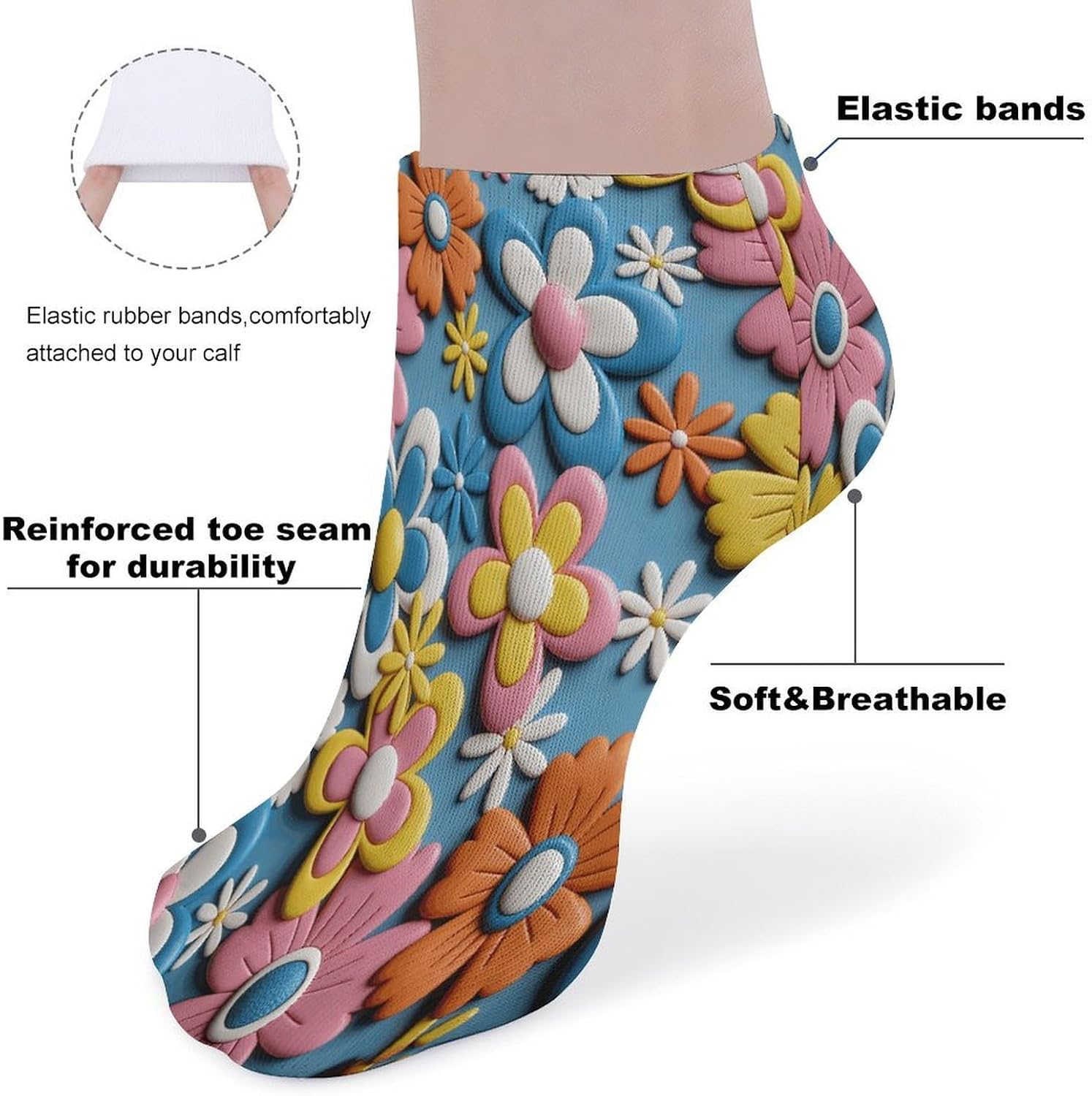 Colorful Retro Flowers Ankle Sock Low Cut Socks Tube Socks for Sports