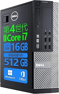 【整備済み品】 【Amazon.co.jp 限定】DELL【CPU:第4世代Core-i7搭載】デスクトップPC OptiPlex 3020/7020/9020 SFF/MS & Office 2019/Win11 Pro/光学ドライブ(DVD)搭載/DisplayportまたはHDMI、VGA /最大3画面 4Kディスプレイ対応 (2)第4世代 i7/メモリ16GB/SSD:512GB)
