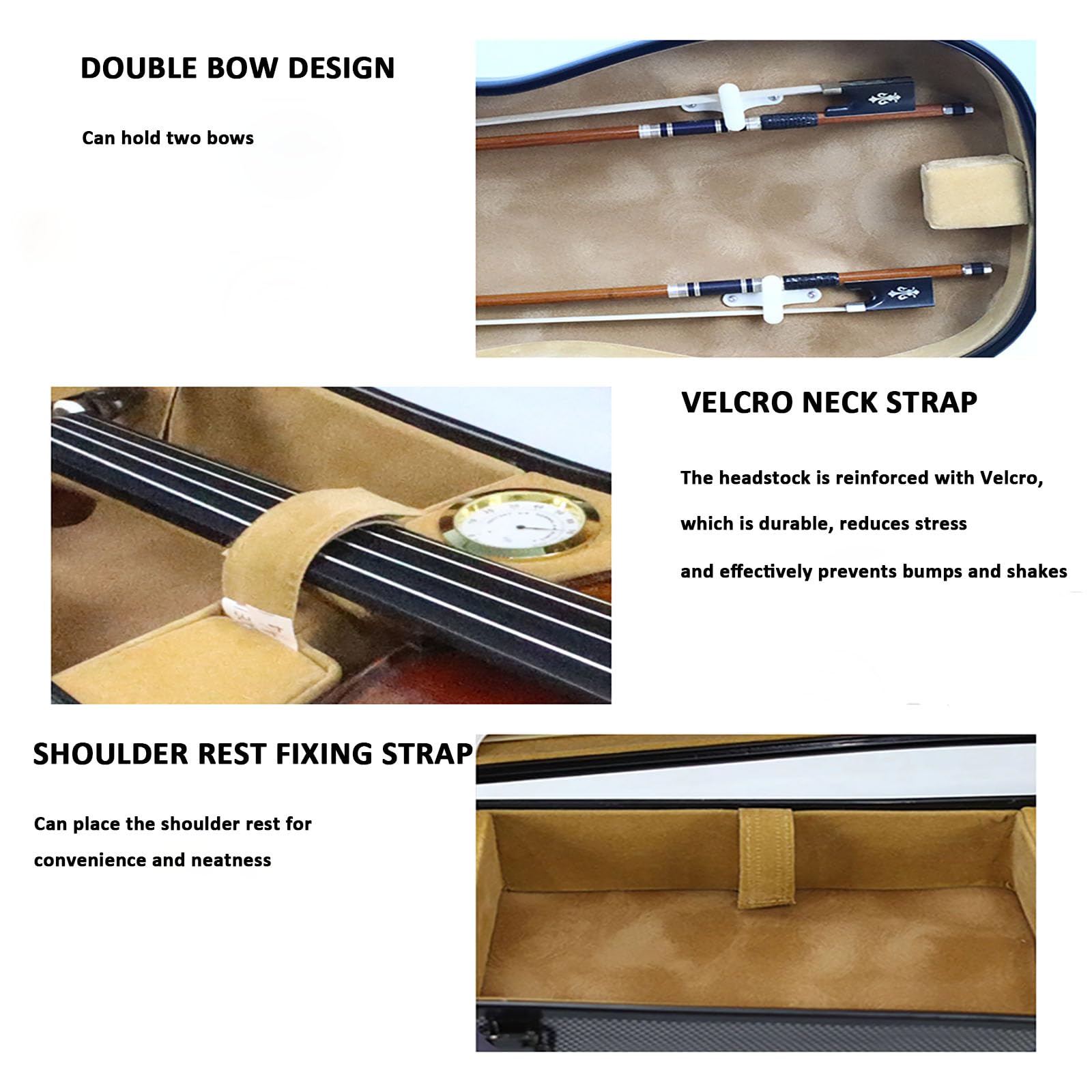 Custodia for violino, zaino leggero con stile spazzolato - Fibra di carbonio, adatto for violini da 1/2 a 4/4, più modelli disponibili(Black,3/4)