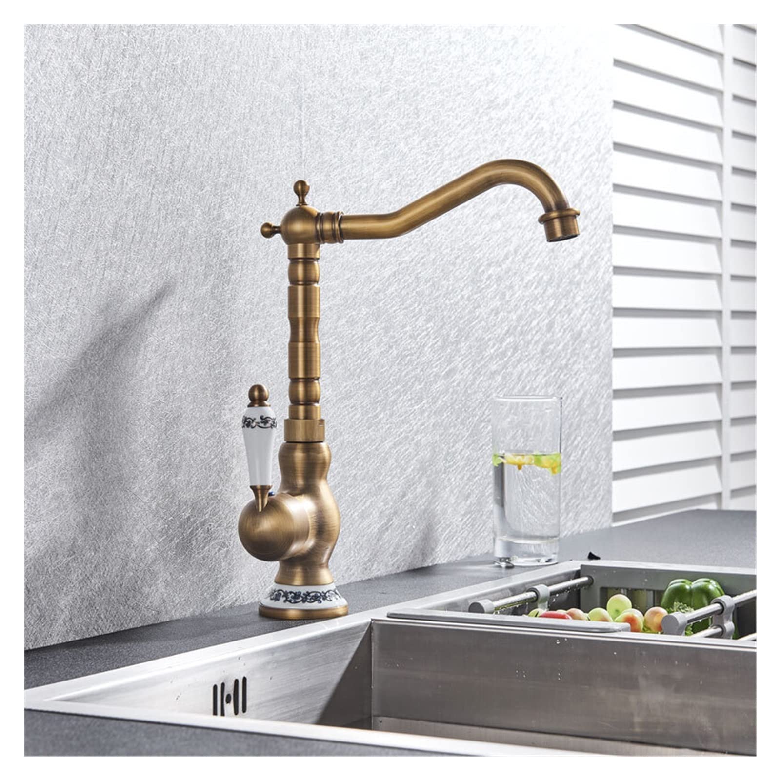 Rubinetto della Cucina,Rubinetto della Cucina Rubinetto Caldo E Freddo Rubinetto del Bagno Monoforo Gru Girevole Maniglia in Porcellana Blu E Bianca/B02 Comfortable Anniversary
