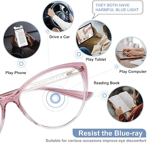 Miniatura 6 de Pink Oversized Cat Eye Blue Light Blocking Glasses Anti Eyestrain Reading Glasses for Women with High Vision