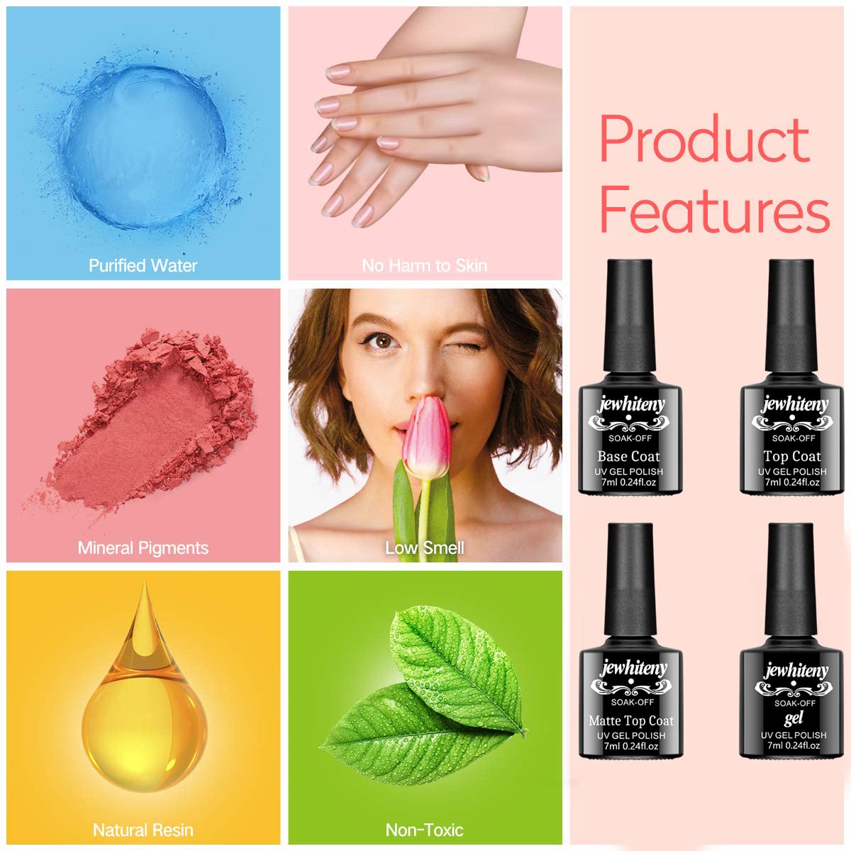 直営ストア Pink CaratJEWHITENY 43PCS Gel Nail Polish Kit with UV Light 120W