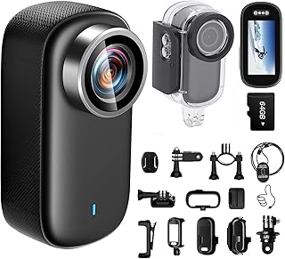 Mini Action Cam 4K WiFi mit Bildschirm und wasserfestes Gehäuse, 64GB UHD 150° Weitwinkel IP65 Bodycam, Tragbare Anti-Shake Helmkamera Motorrad für Sport & Outdoor-Aktivitäten (64G Card)