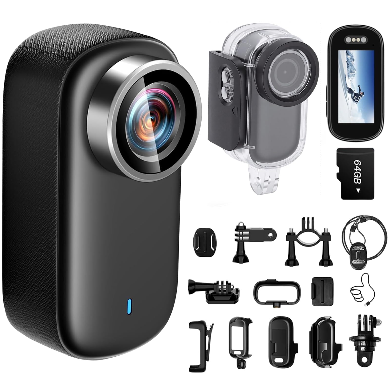 Mini Action Cam 4K WiFi mit Bildschirm und wasserfestes Gehäuse, 64GB UHD 150° Weitwinkel IP65 Bodycam, Tragbare Anti-Shake Helmkamera Motorrad für Sport & Outdoor-Aktivitäten (64G Card)