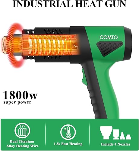 Miniatura 11 de Pistola de calor industrial de 1800 W, calentamiento rápido, control de temperatura variable de 122 ℉ a 1202 ℉, protección contra