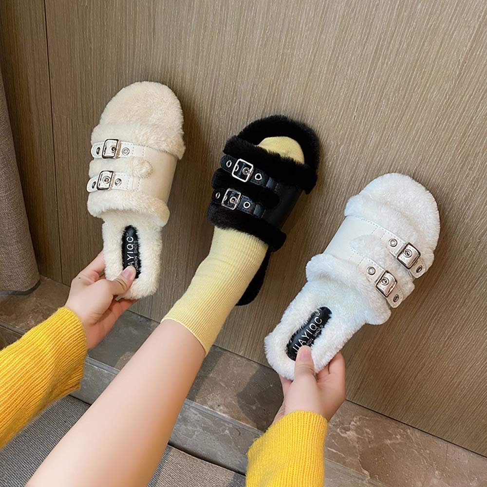 YHQZNLXQ Winter Hausschuhe Frauen Schuhe Flache Rutschen Frauen Flauschige Hausschuhe