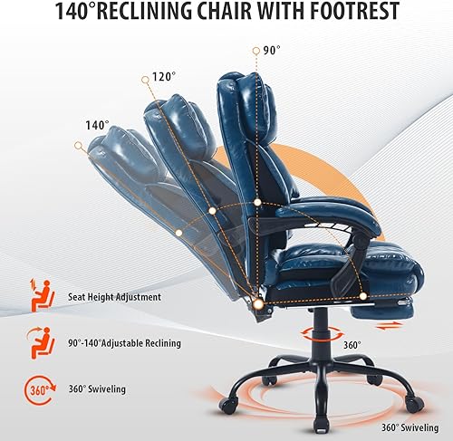Miniatura 5 de Silla de oficina ejecutiva reclinable con reposapiés, sillas de escritorio de oficina reclinables ergonómicas con soporte lumbar, respaldo alto,