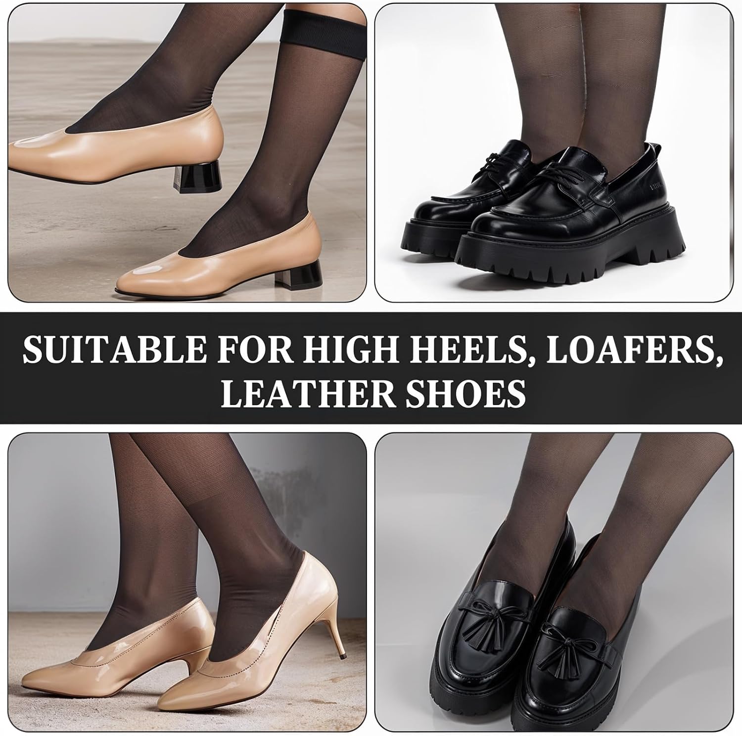 6 Pairs Plus Size Knee High Stockings for Women, 15D Black Nylon Stocks with Wide Calf Stretchy Silky Soft - Image 6