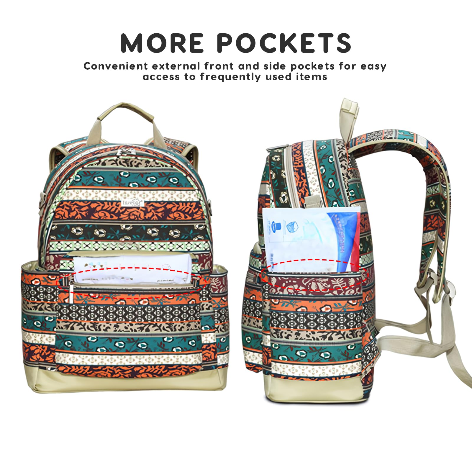 SONARIN Stile Etnico Zaino Fasciatoio,Grande Capacità Borsa per Pannolini Zaino Mamma Neonato Borsa Fasciatoio da Viaggio Portatile con Fasciatoio & Ganci per Passeggino(Giallo Maya)