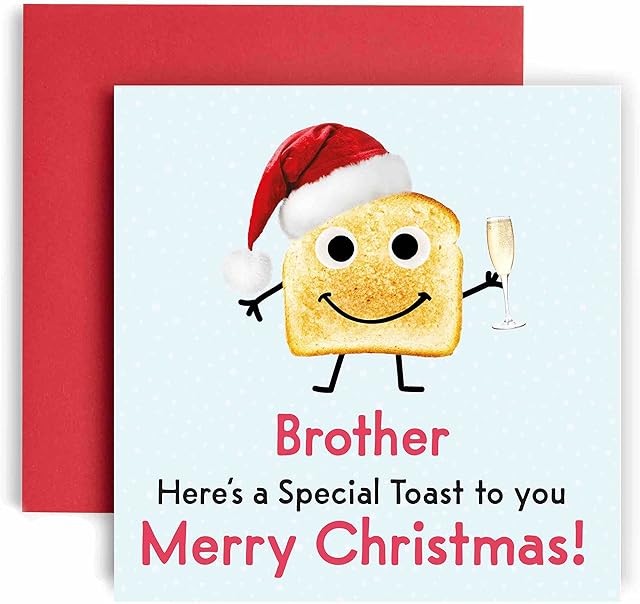 Huxters A Special Toast Brother Merry Christmas Card for him  Funny Brother Card for Christmas  Blank Interior Xmas Card with Recyclable Envelope Paper Christmas Brother Card (Brother)