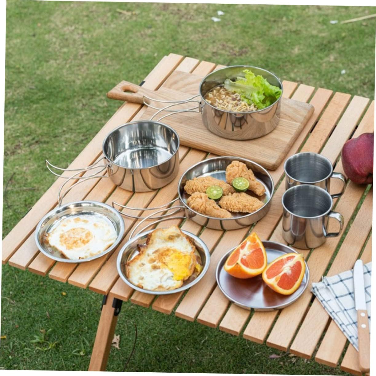 Stainless Steel Camping Cookware Set Portable Outdoor Cooking Kit for Hiking and Fishing Compact Lightweight Practical Camping Supplies for Easy Outdoor Cooking