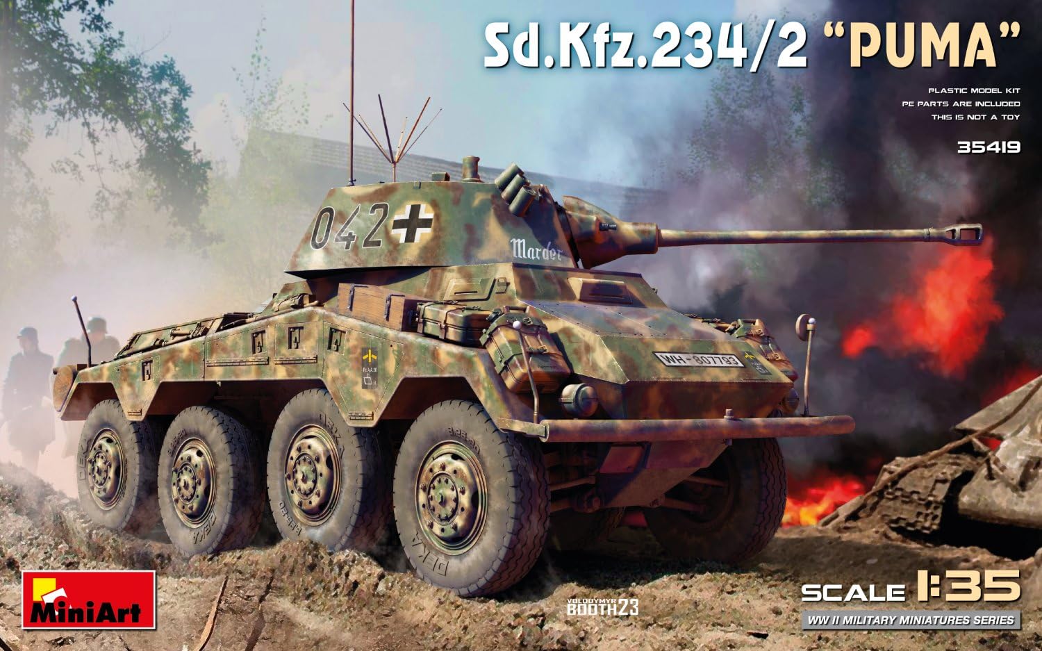 MiniArt 35419 1:35 Sd.Kfz.234/2 Puma – Reproducción fiel a modelo, kit de construcción de plástico, manualidades, afición, pegar, maqueta, montaje, sin barnizar