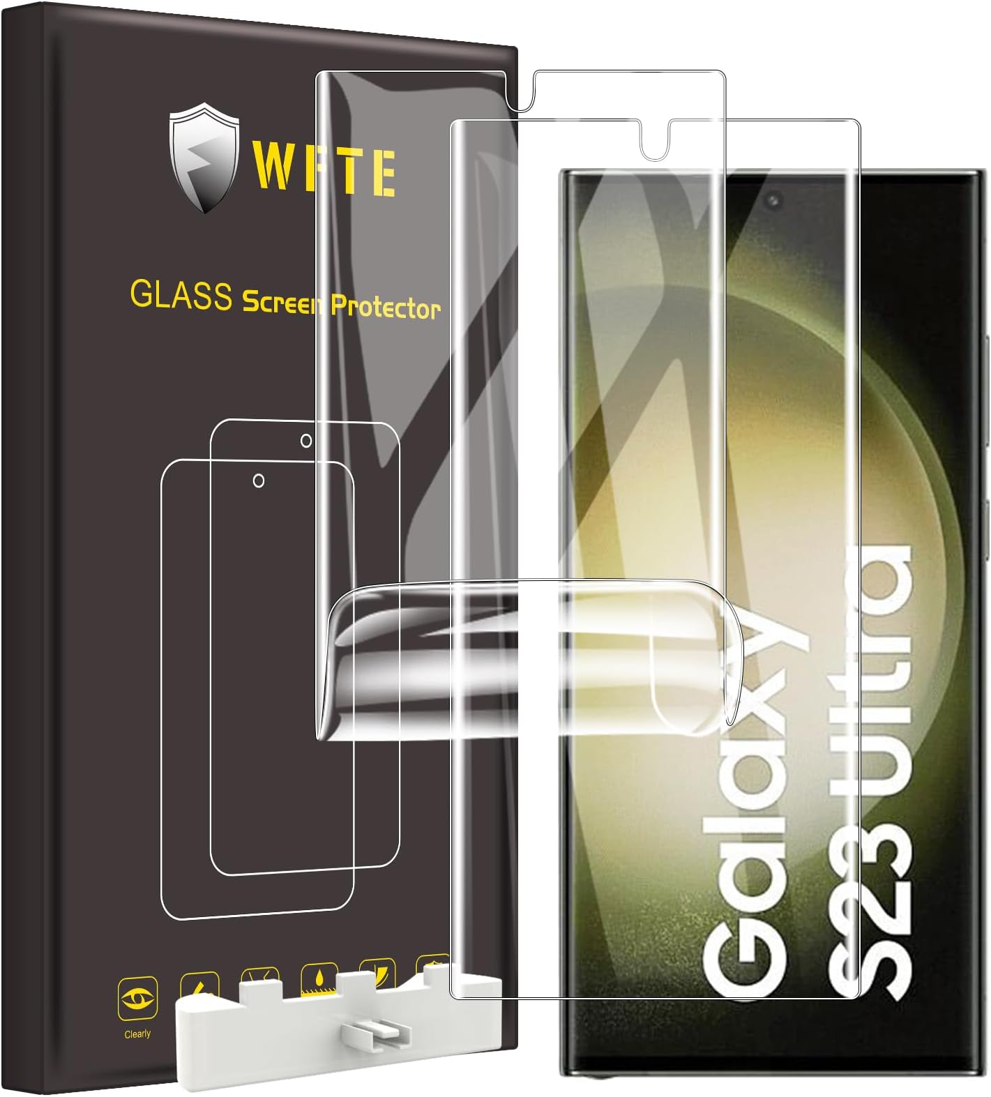WFTE Compatible with Samsung Galaxy S23 Ultra 5G Screen Protector, [2- Pack] Flexible TPU Film Screen Protector [Full Coverage] [HD Clear] [Bubble Free][Fingerprint unlock support](Transparent)
