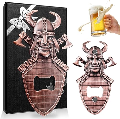 Abrebotellas magnético con diseño de calavera, abrebotellas vikingas vintage, abrebotellas con escudo único, regalos de cerveza para hombres,