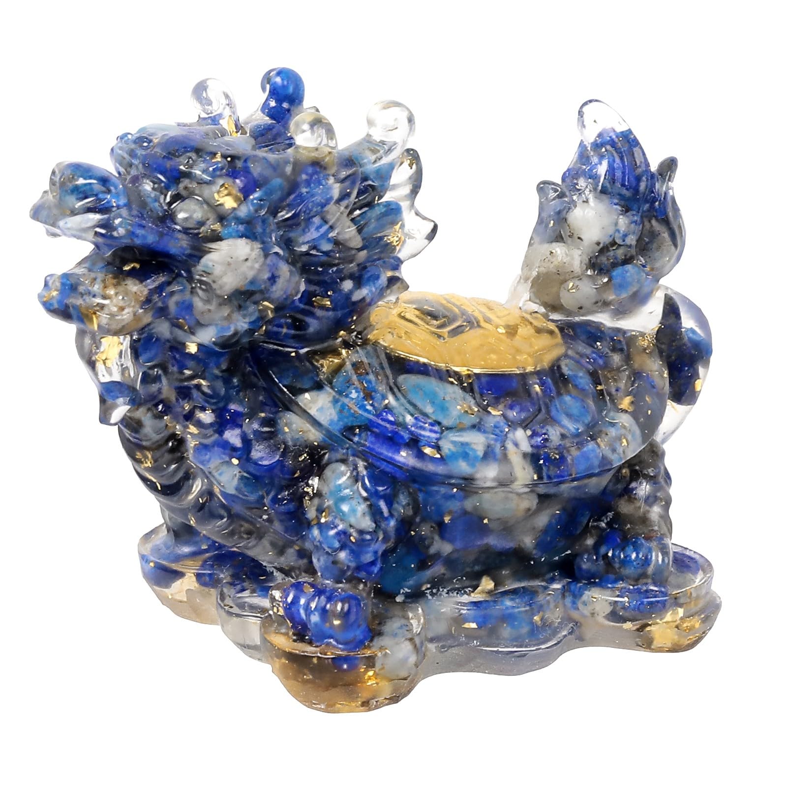KYEYGWO Pack of 2 Dragon Turtle Crystal Statue Resin Animal Figures Collectible Figurine Feng Shui Ornament for Prosperity Wealth Good Luck Lapis Lazuli - Image 2