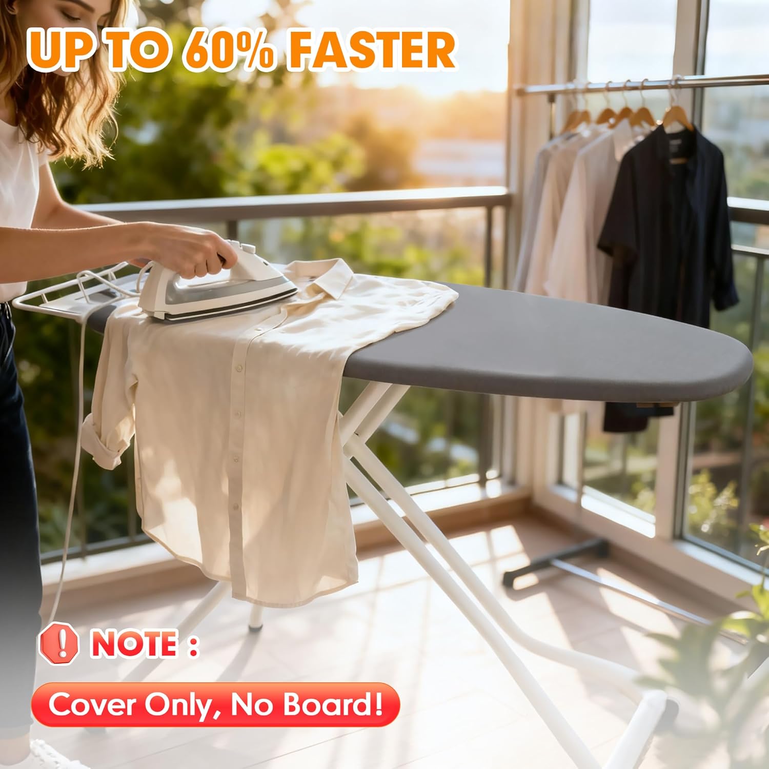 ironing board cover and pad, 18x49 extra wide thick iron padding, scorch & stain resistant ironing board cover, heavy duty iron board padded with adjustable fasteners durable elastic edge, grey gray 18" x 49"