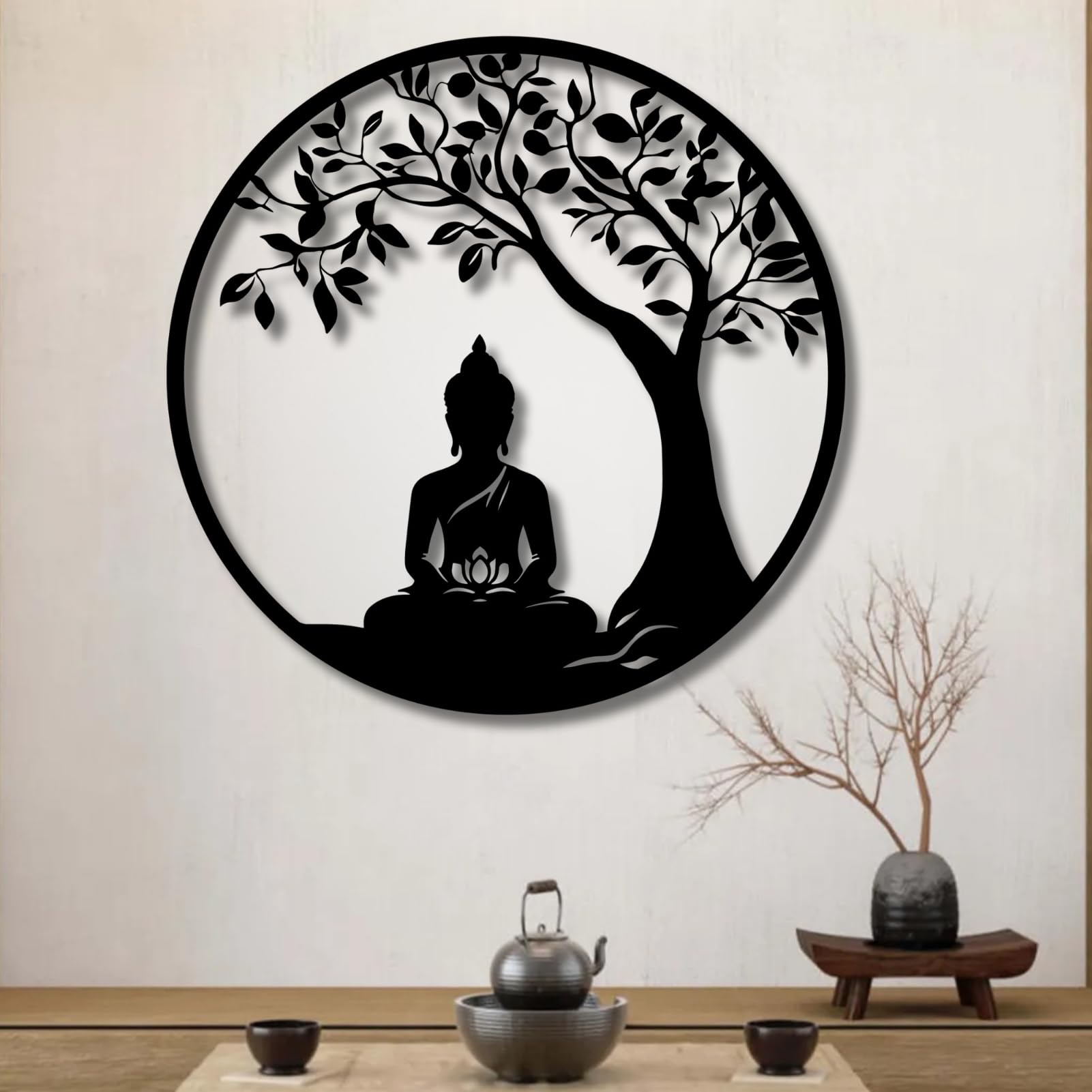 Árbol de la Vida, Arte de Metal 3D, decoración de Pared Grande con Buda, Yoga, meditación Interior, hogar Zen, Zen para Sala de Estar, Dormitorio, jardín al Aire Libre, Estudio de
