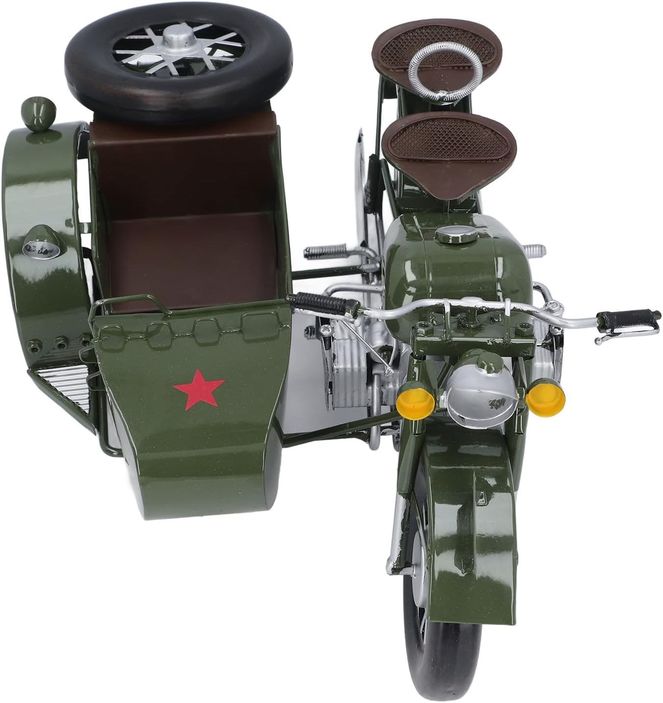 Retro Green Trike Motorcycle Statue – Handcrafted Metal 3-Wheel Sidecar Model with Authentic Vintage Details for Desk, Shelf & Home Office Decor
