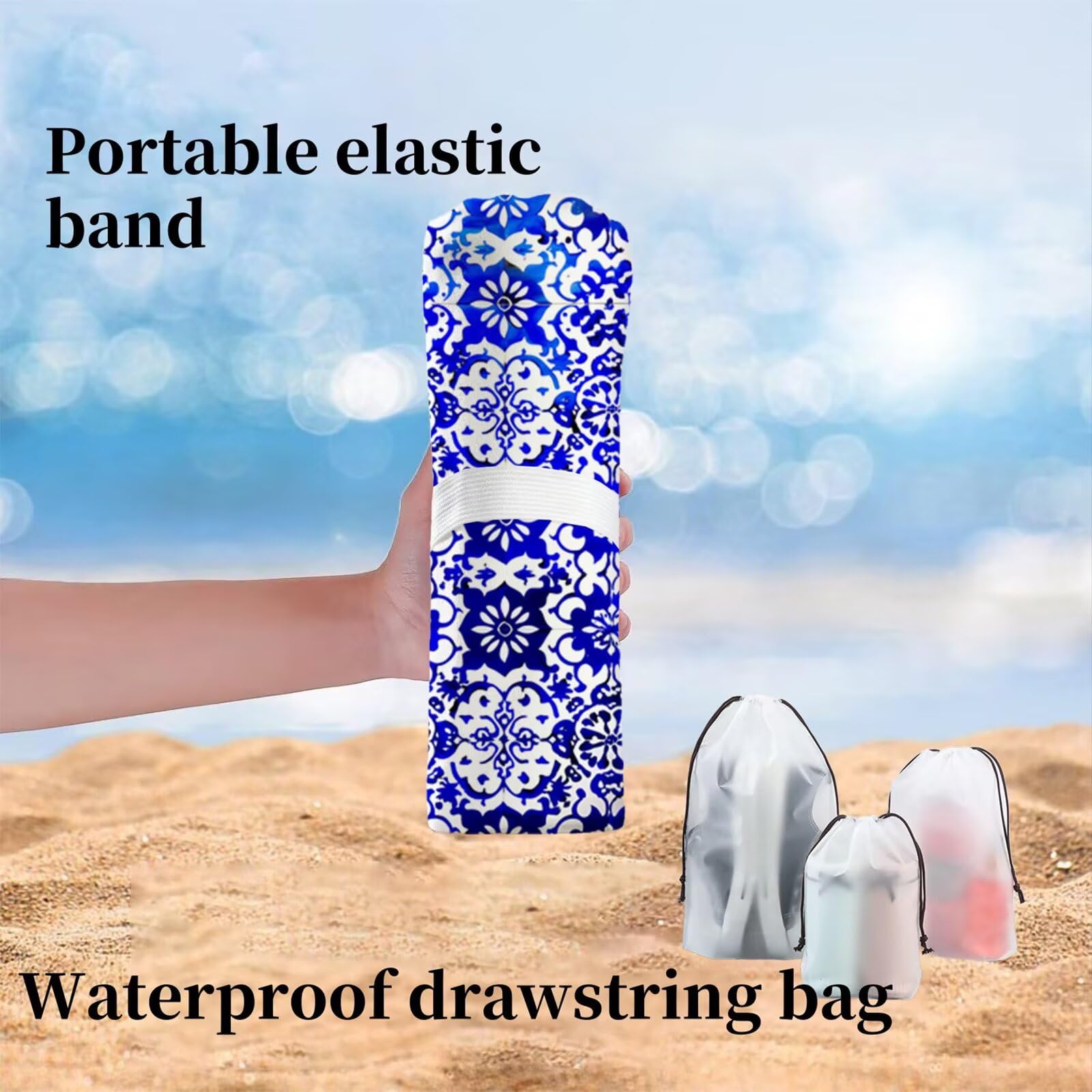 Strandtuch Blaues Mandala Mikrofaser Handtuch Groß 220 x 100 cm,Saunahandtuch Schnell Trocknendes,Sandfreie Stranddecke,Saugfähiges Badetuch,Platzsparende Reisehandtuch,Strandurlaub Must Haves Y1-41