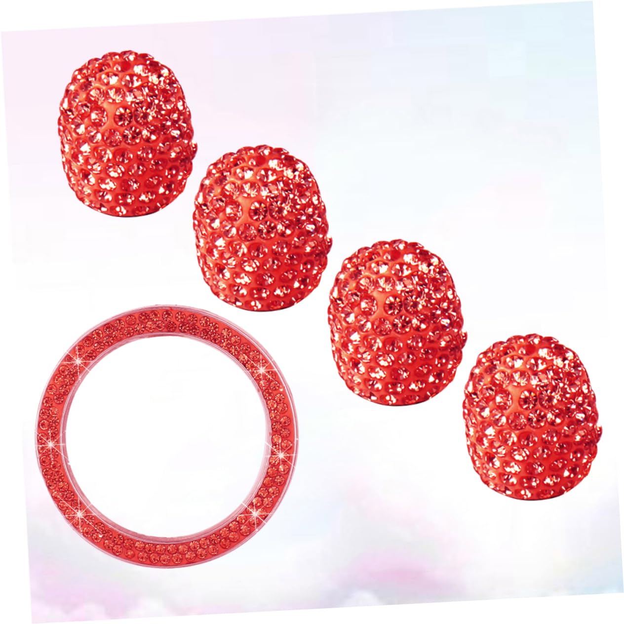 Cabilock 5 Bouchons de Valve de Pneu Décoratifs Anneau de Bouton de Démarrage, Strass Rouge, Anti-poussière pour Voiture et Moto