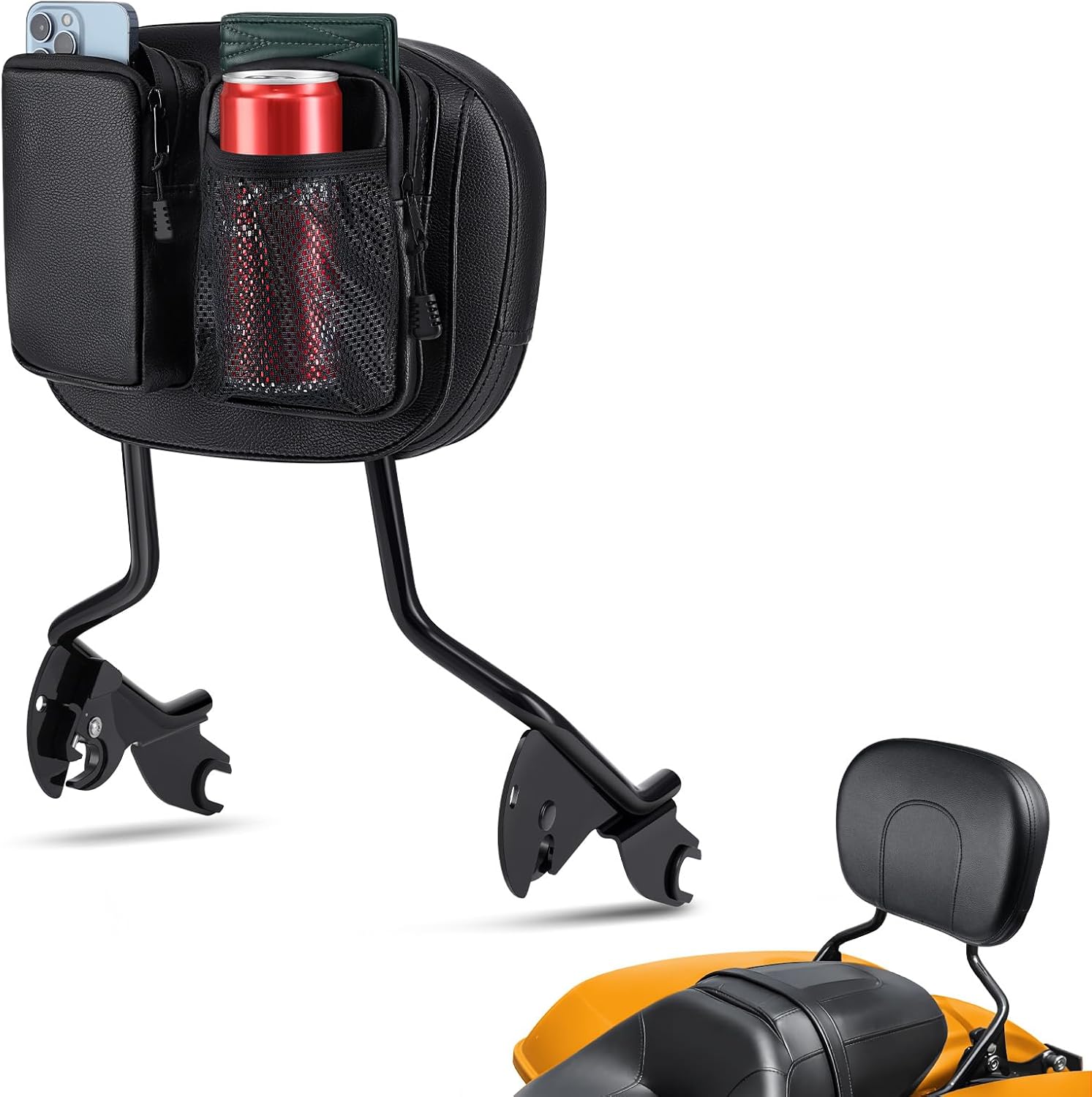 PBYMT Passenger Sissy Bar Backrest, Quick Release Detachable Rear Backrest Sissy Bar Fit for Harley Davidson Touring Street Glide Road Glide Electra Glide Road King 2009-2024, Glossy Black