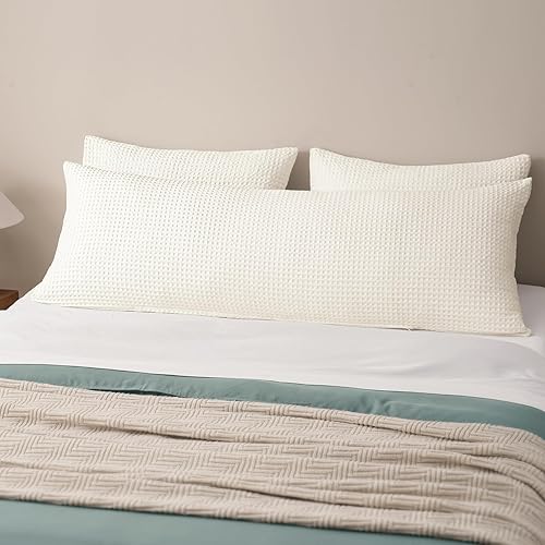 Miniatura 10 de PHF Juego de 2 fundas de almohada ultra suaves con tejido de gofre, tamaño estándar de 20 x 26 pulgadas, sin relleno, fundas de almohada