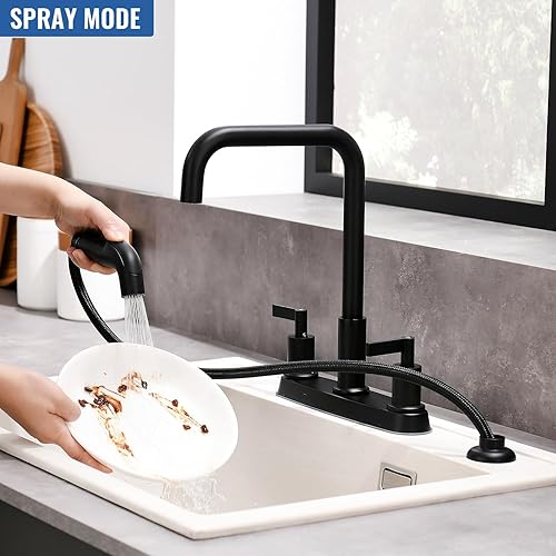 Miniatura 3 de Grifo de cocina con rociador, grifo de cocina negro, grifo de fregadero de cocina negro mate, grifo de fregadero de cocina de acero inoxidable con