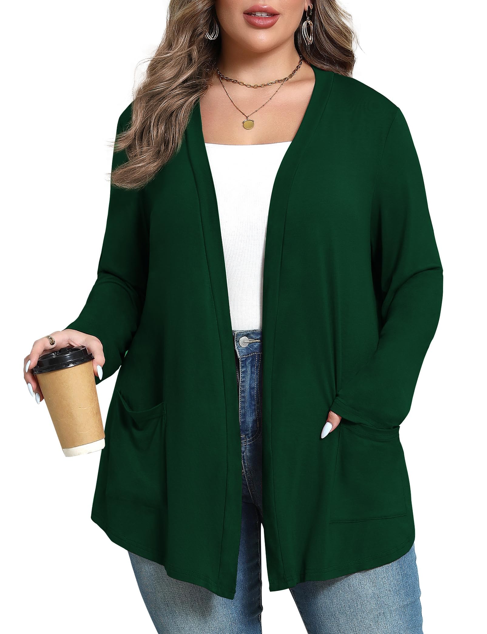 Plus Size Lightweight Cardigan for Women Soft with Pockets 1X-5X