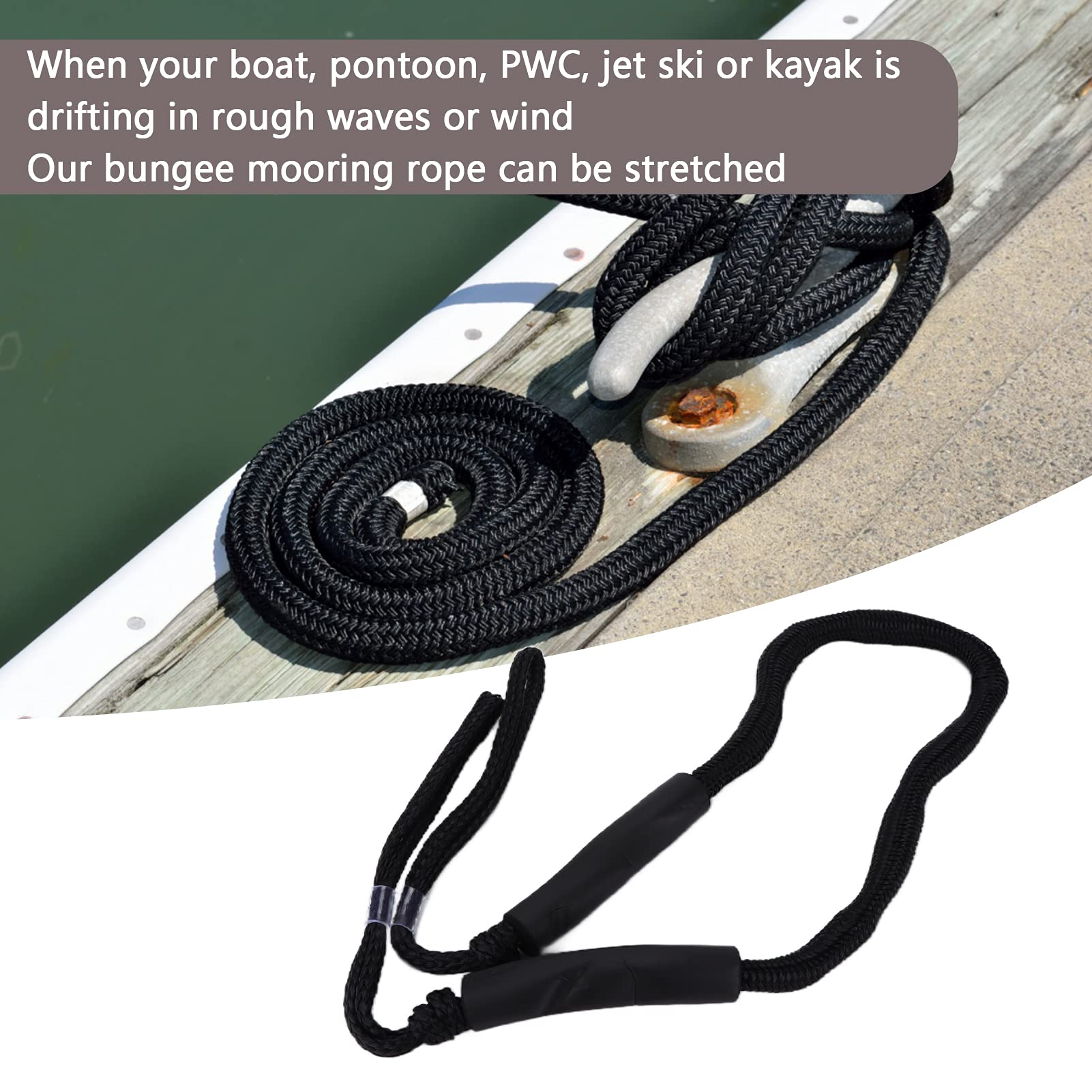 Cocoarm Bungee Dock Line Corde d'Amarrage élastique en Nylon de 1,5 M avec Boucles et Curseurs Réduit Les Secousses pour Bateau, Ponton, PWC, Jet Ski, Kayak, Amarrage
