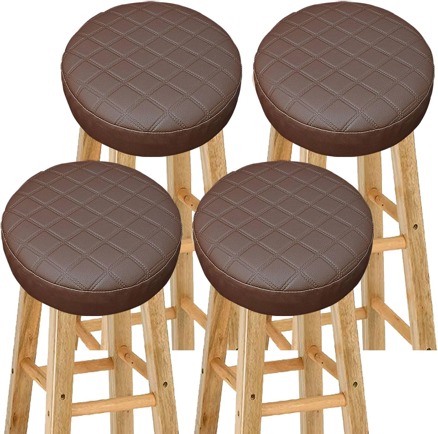 Bar Stool Cushion Round Foam Padded Seat Cushions Waterproof Set of 2/4 Leather Bar Stool Covers Chair Seat Slipcover with Elastic and Non Slip Bottom for 12-16 Inch(#2,13 * 2"(4PC))