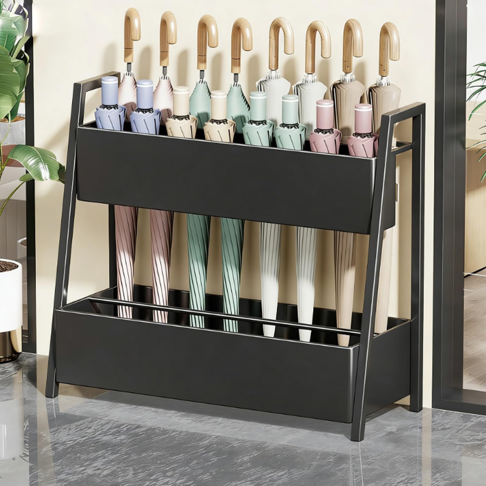 DFGHNBVC Heavy-Duty Commercial Umbrella Stand With Drainage - Perfect For Hotel Lobbies, Offices, And Home Entryways - Stylish Functional Outdoor Patio Accessory,Black-68Cm/26.8In