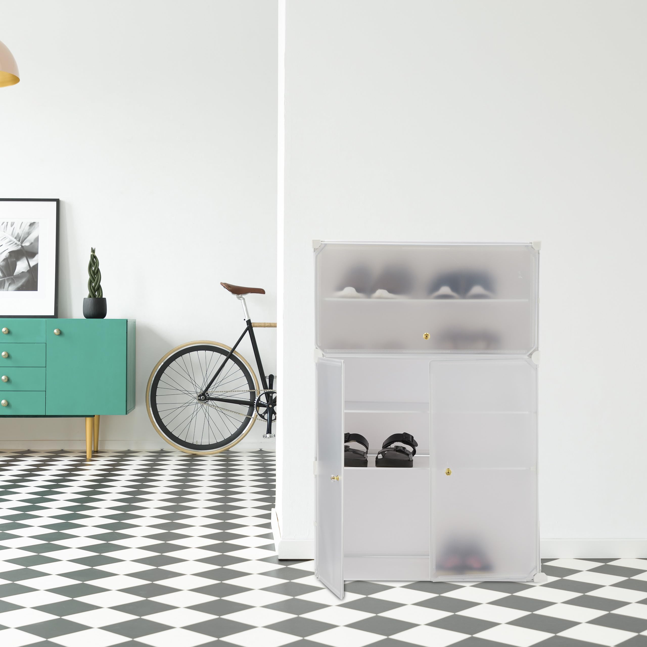 Relaxdays Scarpiera in Plastica, 6 Scomparti Chiusi, 94x61,5x31,5 cm, Scaffale 24 Paia di Scarpe, Componibile, Nero