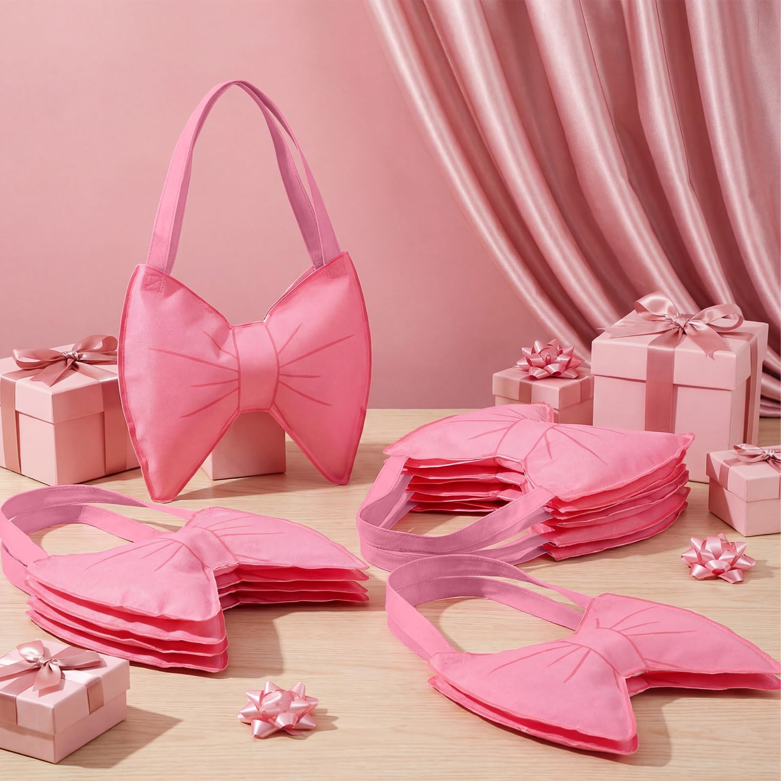 Sanwuta 16 Pcs Coquette Gift Bags Pink Bowknot Non Woven Tote Bags Goodie Treat Reusable Bow Grocery for Woman Girls Birthday Party Decoration Party Favor