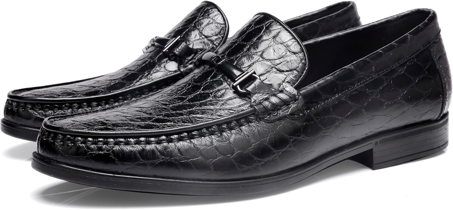 Leather Dress Shoes for Men, Classic Crocodile Printed Leather Slip-on Bit Loafer Shoes for Men - Image 7