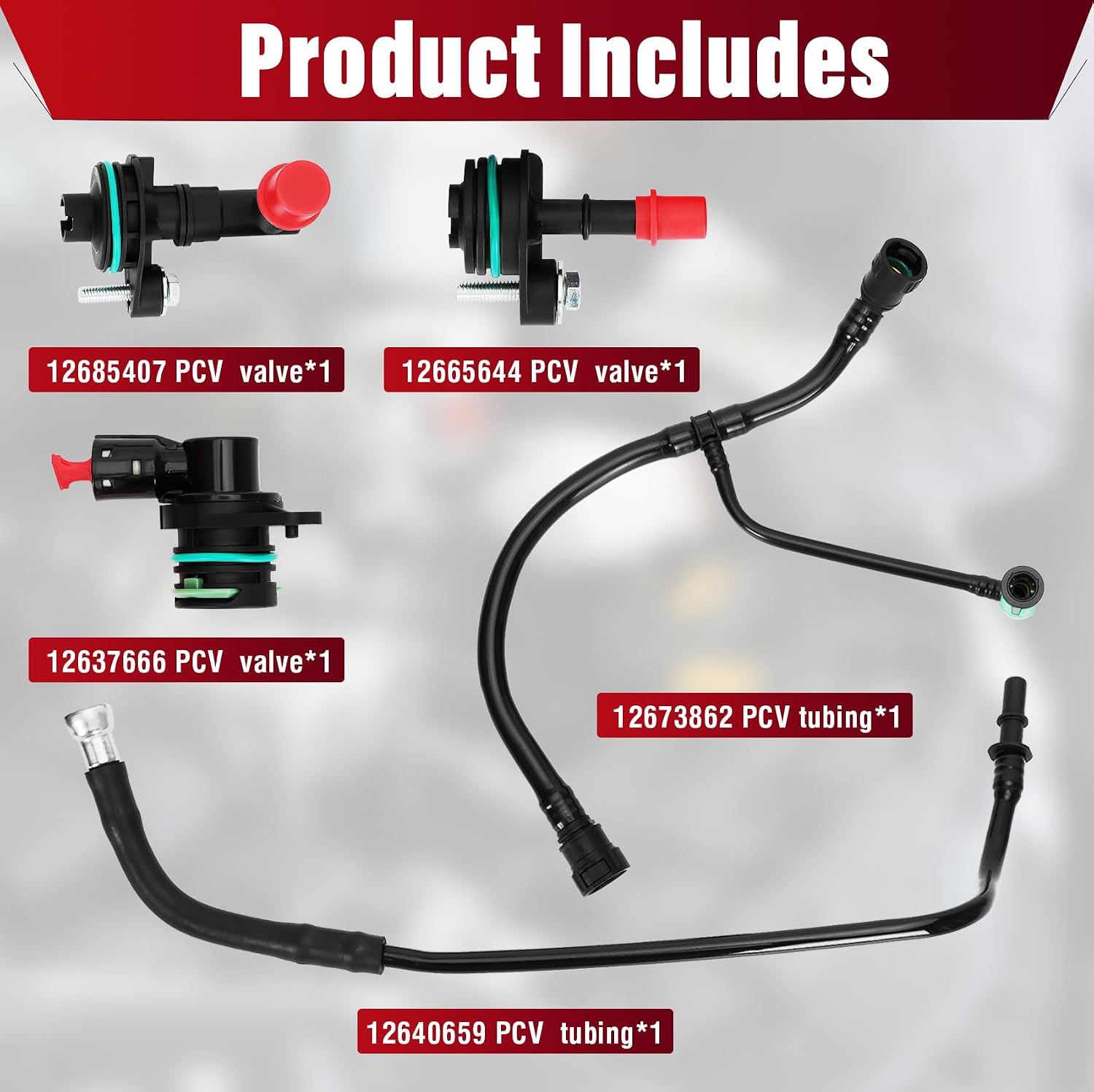 PCV Valve & Tube Repair Kit Compatible with Chevy Cruze 1.4L 2016-2019, Trax 1.4L 2019, Malibu 1.5L 2016-2024, 4-Cylinder Engine, Replace 12640659, 12637666, 12673862, 12665644