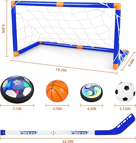 Miniatura 7 de Hover - Juego de hockey para niños, 3 en 1, juego de pelota de fútbol de hockey flotante, recargable, con luz LED, juego deportivo para interiores y