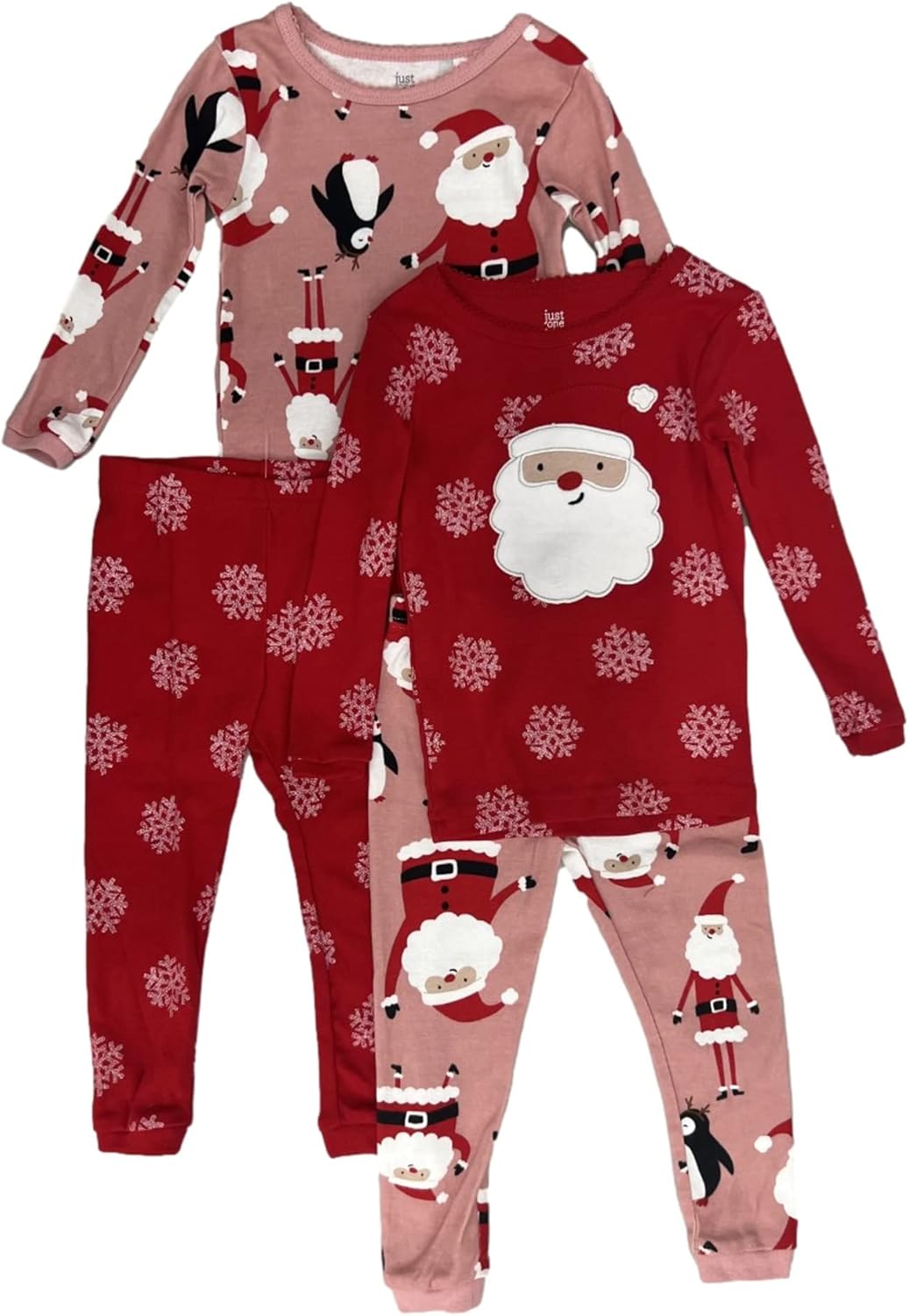 Carters Toddler Girls 4 Piece Santa Claus & Snowflake Christmas Pajama Set
