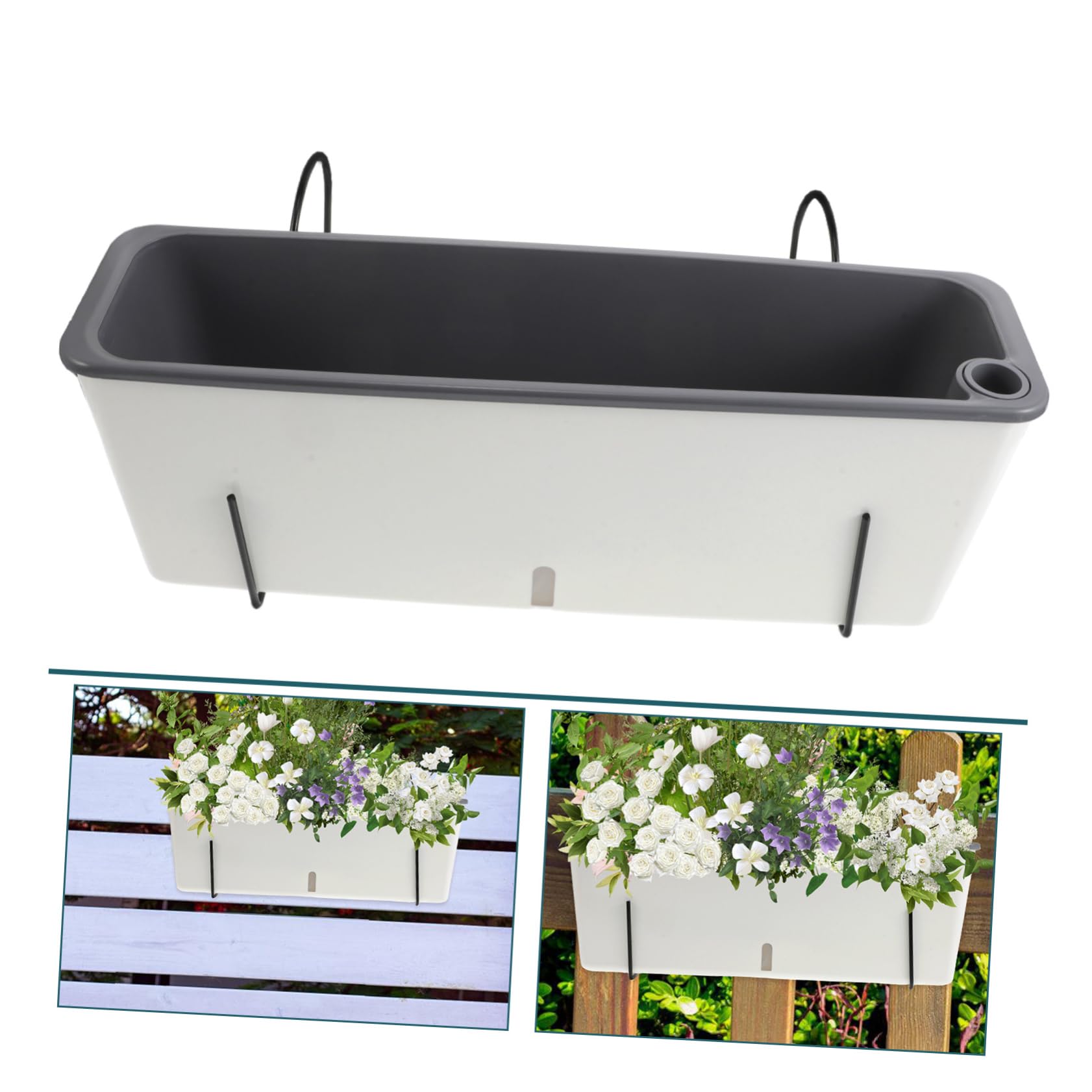 TOYANDONA Set 1 Vaso Rettangolare per Erbe Aromatiche e Verdure con Supporto Sospeso, in Plastica Pp e As con Funzione di Riserva D'acqua, per Davanzale e Giardinaggio