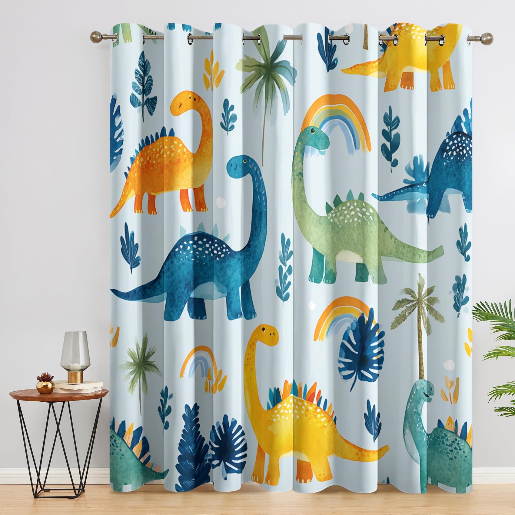 Générique Rideau Occultant Imprimé Dinosaure Enfant, Rideaux à Oeillets Thermique pour Chambre Salon, Motif Garçon Cartoon, L 140 x H 220, 2 Pièces, Decoration Maison - A257