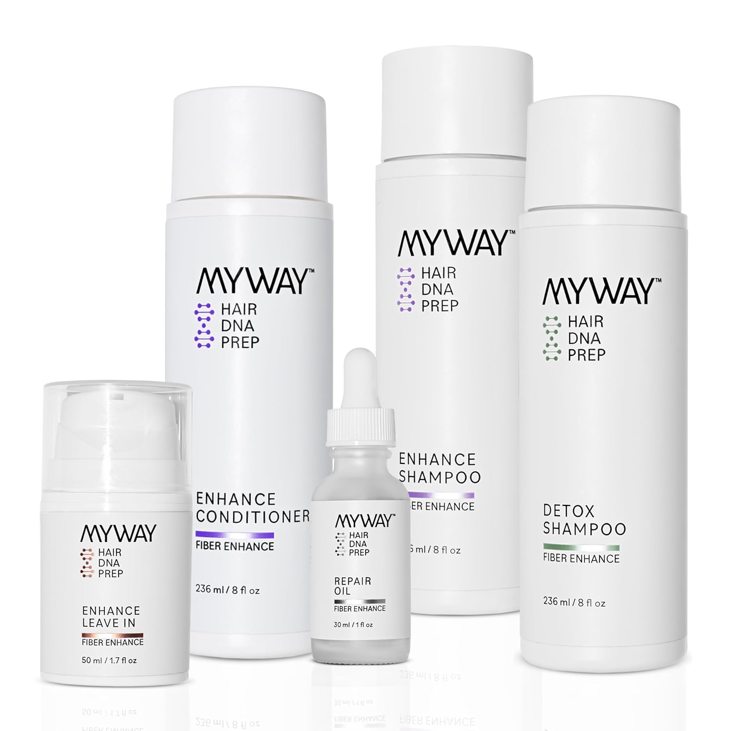 My Way Hair DNA Renewal Set – 5-Step System with Detox & Enhance Shampoos, Conditioner, Leave-In & Repair Oil – Deep Repair, Frizz Control, Shine & Growth Support – Clean, Paraben-Free Hair Kit