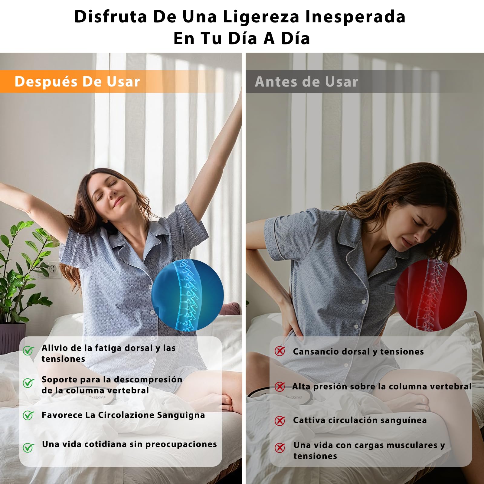 4 en 1 Masaje lumbar eléctrico, Masajeador de Espalda Inalámbrica con Tracción Airbag, Compresas Calientes, Masaje Vibratorio, Electroterapia EMS for Aliviar el Dolor de Ciática y Lumbar